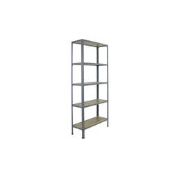 Scaffale metallico PrimeMatik Mini Home Click con 5 ripiani in compensato e dimensioni totali 80 x 30 x 180 cm in colore grigio / rovere
