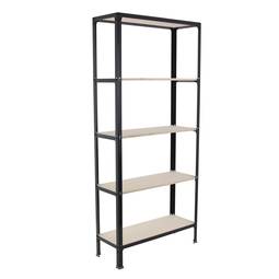 Regał magazynowy metalowy PrimeMatik Mini Home Click z 5 półkami ze sklejki i całkowitym wymiarem 80 x 30 x 180 cm w kolorze antracyt / topola