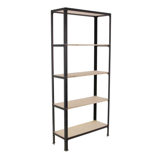 Metalllagerregal PrimeMatik Mini Home Click mit 5 Sperrholzböden und einer Gesamtgröße von 80 x 30 x 180 cm in der Farbe Anthrazit / Birke