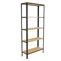 Estante metálica PrimeMatik Mini Home Click com 5 prateleiras em compensado e tamanho total 80 x 30 x 180 cm na cor antracite / pinho