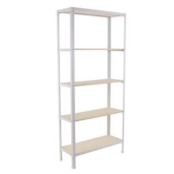 Metalowa półka do przechowywania PrimeMatik Mini Home Click z 5 półkami ze sklejki i całkowitym wymiarze 80 x 30 x 180 cm w kolorze białym / topoli