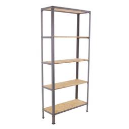 Estante metálica PrimeMatik Mini Home Click com 5 prateleiras em compensado e tamanho total 80 x 30 x 180 cm na cor cinza / pinho