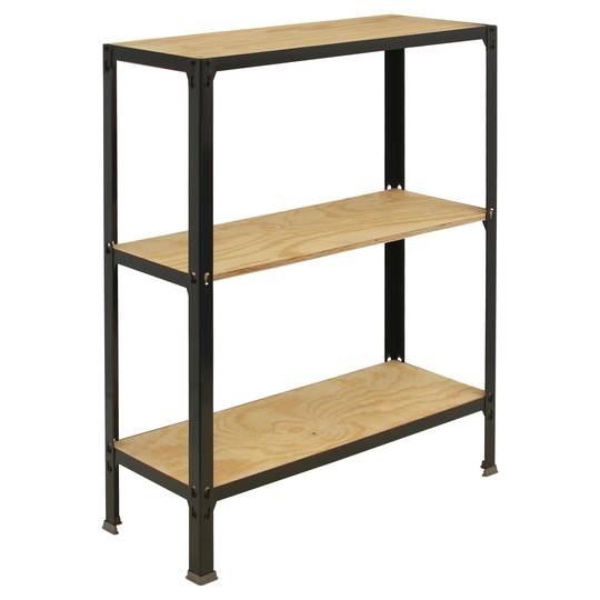 Regał magazynowy metalowy PrimeMatik Plus Home Click z 3 półkami ze sklejki o wymiarach całkowitych 100 x 30 x 90 cm w kolorze antracyt / sosna