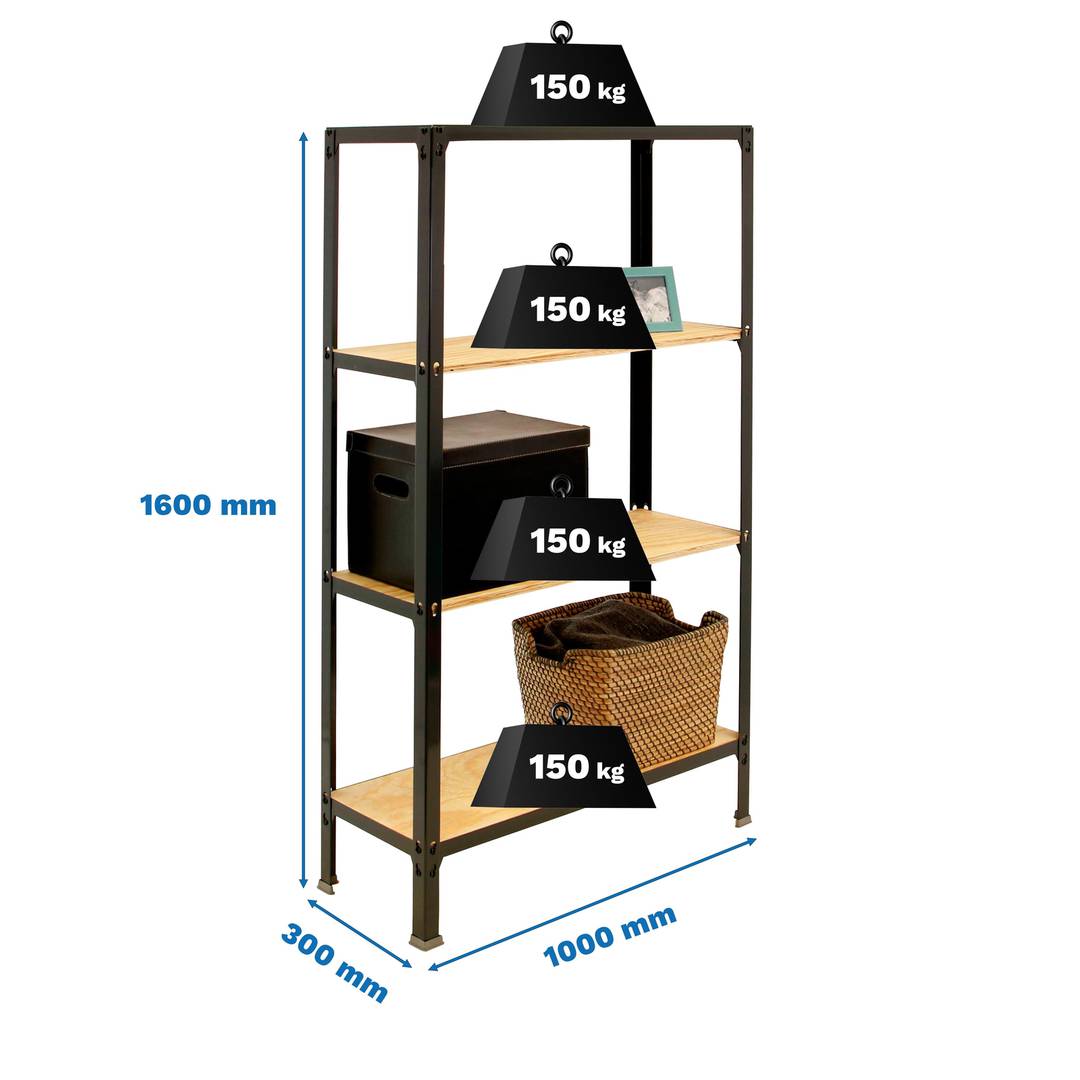 Estantería metálica para almacenaje PrimeMatik Mini Home Click de 3 baldas  de madera y tamaño total 80 x 30 x 90 cm de color gris / osb - Cablematic