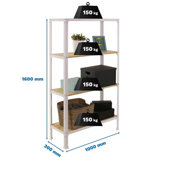 Estantería metálica para almacenaje PrimeMatik Mini Home Click de 3 baldas  de madera contrachapada y tamaño total 80 x 30 x 90 cm de color gris /  roble - Cablematic