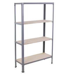 Lagerregal aus Metall PrimeMatik Plus Home Click mit 4 Sperrholzböden und einer Gesamtgröße von 100 x 30 x 160 cm in der Farbe Grau/Birke