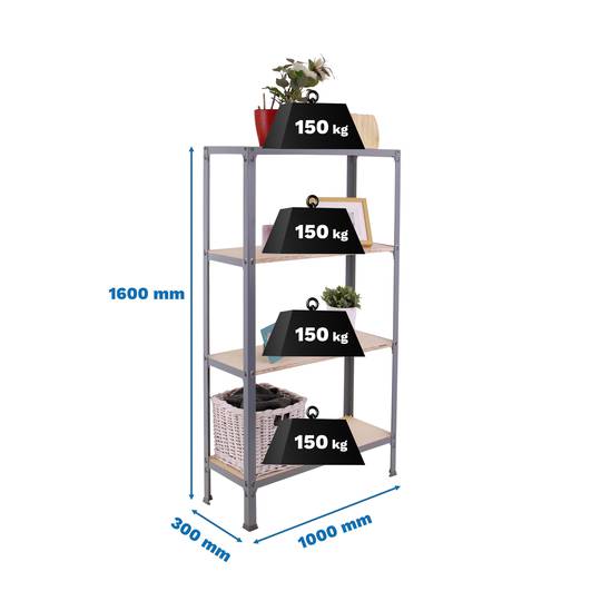 Prateleira de arrumação em metal PrimeMatik Plus Home Click com 3  prateleiras em madeira e tamanho total 100 x 30 x 90 cm na cor  antracite/mdf - Cablematic