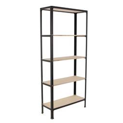 Metalen opbergrek PrimeMatik Plus Home Click met 5 plywood planken en totale afmeting 100 x 30 x 180 cm in antraciet/berken kleur