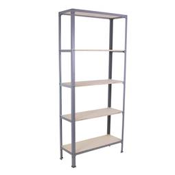 Metal storage shelving Simonrack Plus Home Click with 5 plywood shelves and total size 100 x 30 x 180 cm in gray / birch color
