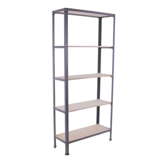 Prestatgeria metàl·lica per a emmagatzematge Simonrack Plus Home Click de 5 lleixes de fusta contraxapada i mida total 100 x 30 x 180 cm de color gris / pollancre