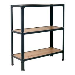 PrimeMatik Mini Home Click Aufbewahrungsregal aus Metall mit 3 Holzböden und einer Gesamtgröße von 80 x 30 x 90 cm in der Farbe Anthrazit/Eiche