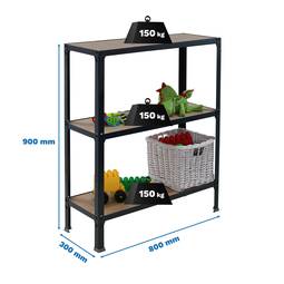 Metalllagerregal PrimeMatik Mini Home Click mit 3 Holzböden und einer Gesamtgröße von 80 x 30 x 90 cm in der Farbe Anthrazit / MDF