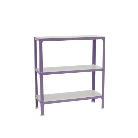 Prateleira metálica PrimeMatik Mini Home Click com 3 prateleiras de madeira e tamanho total de 80 x 30 x 90 cm em roxo/branco