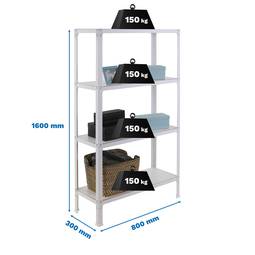 Metalowa półka do przechowywania PrimeMatik Mini Home Click z 4 drewnianymi półkami i całkowitym wymiarem 80 x 30 x 160 cm w kolorze białym / białym