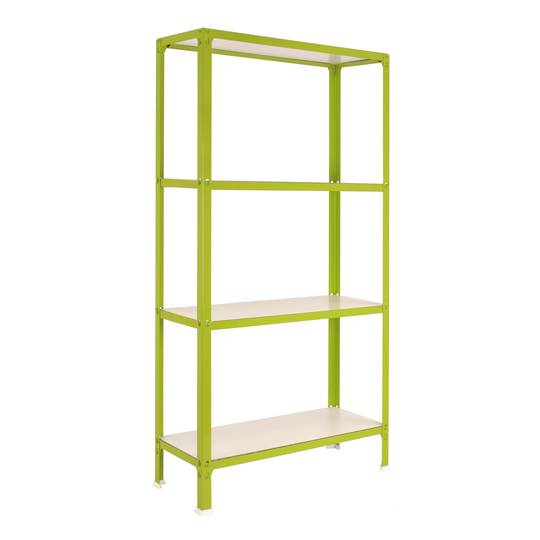 Scaffale portaoggetti in metallo PrimeMatik Mini Home Click con 4 ripiani in legno e dimensioni totali 80 x 30 x 160 cm in colore verde/bianco