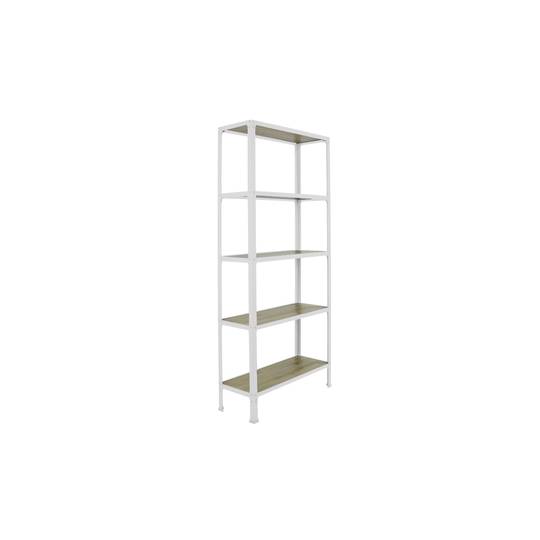 Scaffale Simonrack Mini Home Click in metallo con 5 ripiani in legno e dimensioni totali 80 x 30 x 180 cm in colore bianco / rovere
