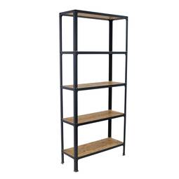 PrimeMatik Mini Home Click metalen opbergplank met 5 houten planken en totale afmeting 80 x 30 x 180 cm in antraciet/osb kleur