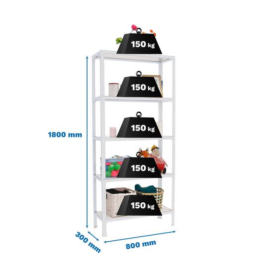 Prestatgeria metàl·lica per a emmagatzematge Simonrack Mini Home Click de 5 lleixes de fusta i mida total 80 x 30 x 180 cm de color blanc / blanc