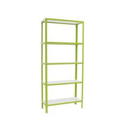 Scaffale in metallo PrimeMatik Mini Home Click con 5 ripiani in legno e dimensioni totali 80 x 30 x 180 cm, verde / bianco