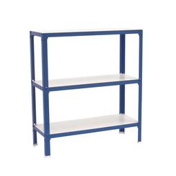 Metal storage shelf Simonrack Plus Home Click with 3 wooden shelves and total size 100 x 30 x 90 cm in blue / white color
