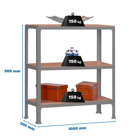 Estantería metálica para almacenaje PrimeMatik Plus Home Click de 4 baldas  de madera y tamaño total 100 x 30 x 160 cm de color gris / mdf - Cablematic