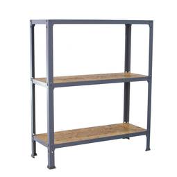 PrimeMatik Plus Home Click Metallregal mit 3 Holzböden und einer Gesamtgröße von 100 x 30 x 90 cm, Farbe Grau / OSB