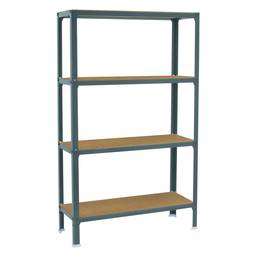 PrimeMatik Plus Home Click metalowa półka do przechowywania z 4 drewnianymi półkami i całkowitym wymiarem 100 x 30 x 160 cm, szary / mdf