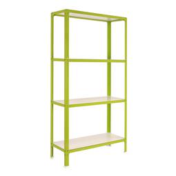 Metalen opbergrek PrimeMatik Plus Home Click met 4 houten planken en totale afmeting 100 x 30 x 160 cm in kleur groen/wit