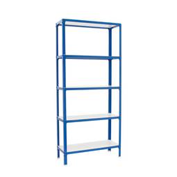 Prestatgeria metàl·lica per a emmagatzematge Simonrack Plus Home Click de 5 lleixes de fusta i mida total 100 x 30 x 180 cm de color blau / blanc