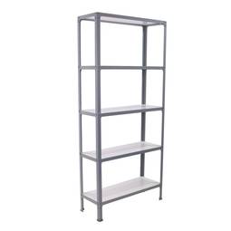 Scaffale in metallo PrimeMatik Plus Home Click con 5 ripiani in legno e dimensioni totali 100 x 30 x 180 cm, grigio / bianco