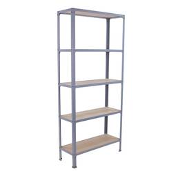 PrimeMatik Plus Home Click metalowa półka do przechowywania z 5 drewnianymi półkami i całkowitym wymiarem 100 x 30 x 180 cm, szary / mdf