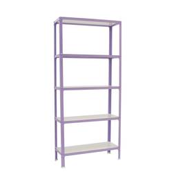 Scaffale in metallo PrimeMatik Plus Home Click con 5 ripiani in legno e una dimensione totale di 100 x 30 x 160 cm in viola / bianco