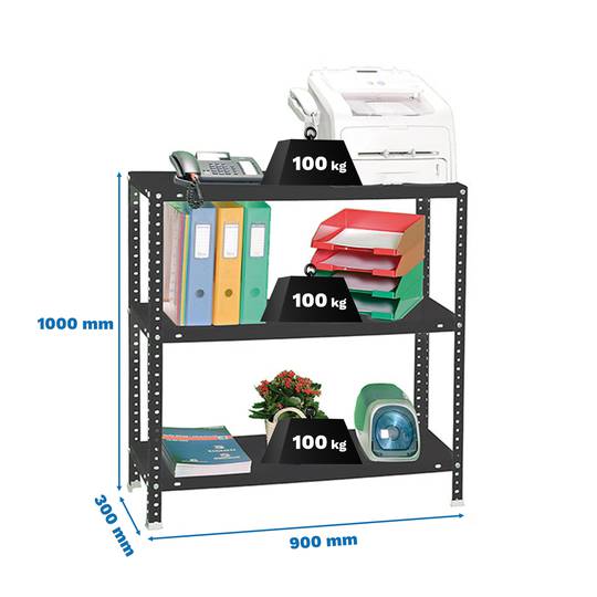 Półka metalowa PrimeMatik z 3 metalowymi półkami i całkowitym wymiarem 90 x 30 x 100 cm w kolorze antracytowym