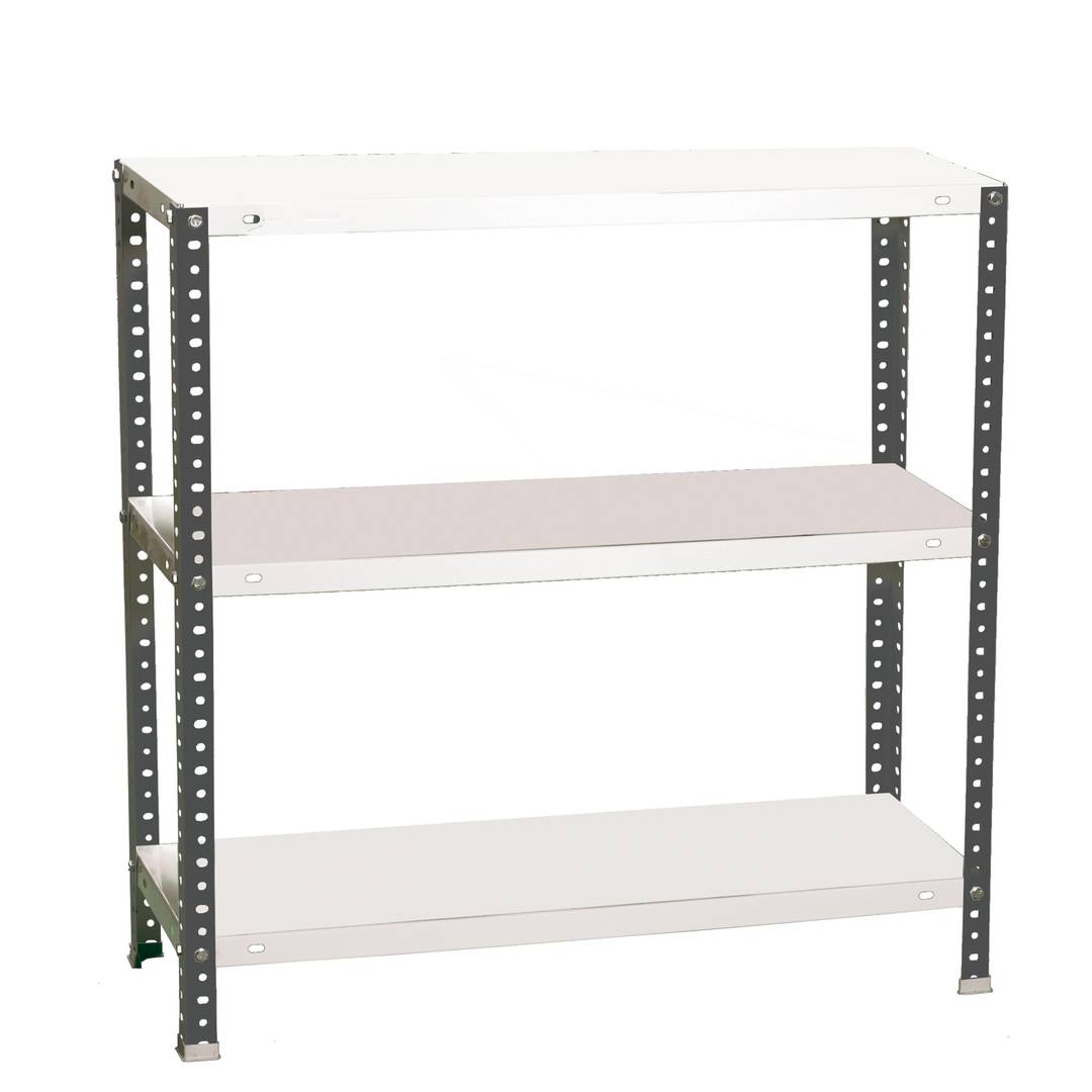 PrimeMatik metalen opbergrek met 3 metalen legplanken en totale afmeting 90 x 50 x 90 cm in kleur antraciet/wit