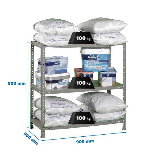 Simonrack Metallregal mit 3 Metallböden und einer Gesamtgröße von 90 x 50 x 90 cm, Farbe Grau