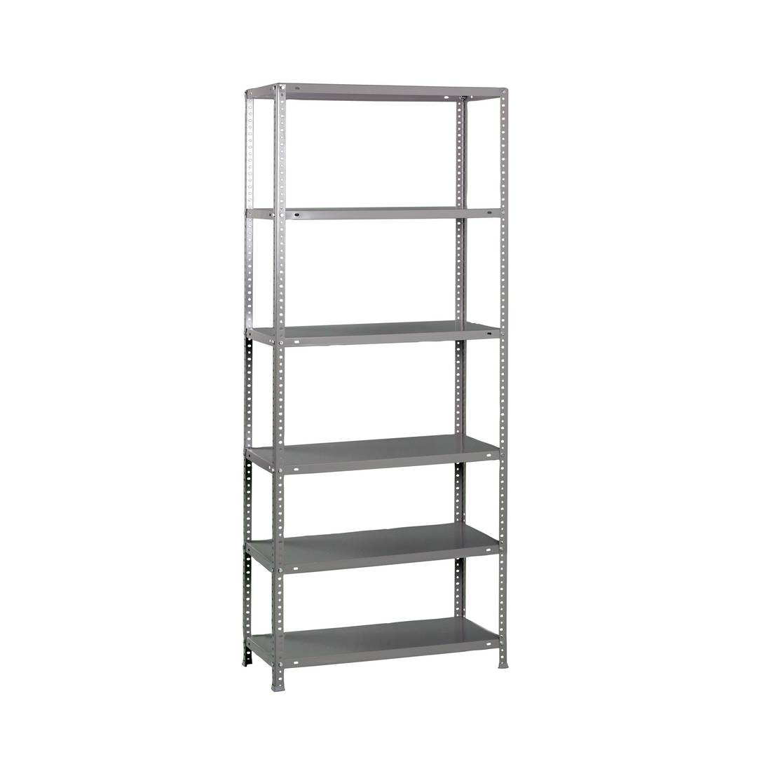 Półka metalowa PrimeMatik z 6 metalowymi półkami i całkowitym wymiarem 90 x 50 x 200 cm, kolor szary