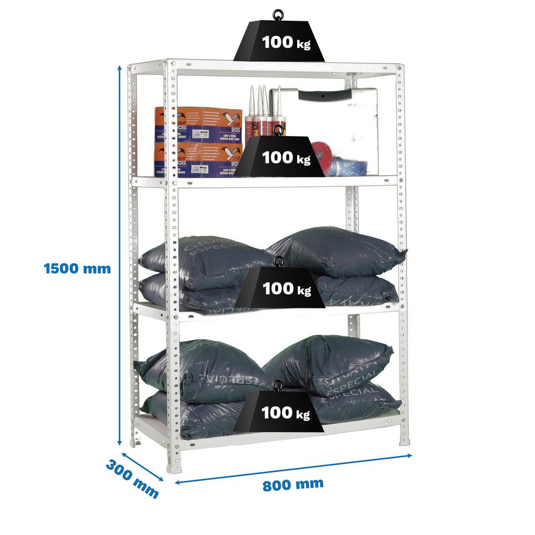 Metal storage shelf Simonrack Mini with 4 metal shelves and total size 80 x 30 x 150 cm, white