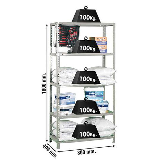 Scaffale portaoggetti in metallo Simonrack Mini con 5 ripiani in metallo e dimensioni totali 80 x 40 x 180 cm, colore grigio