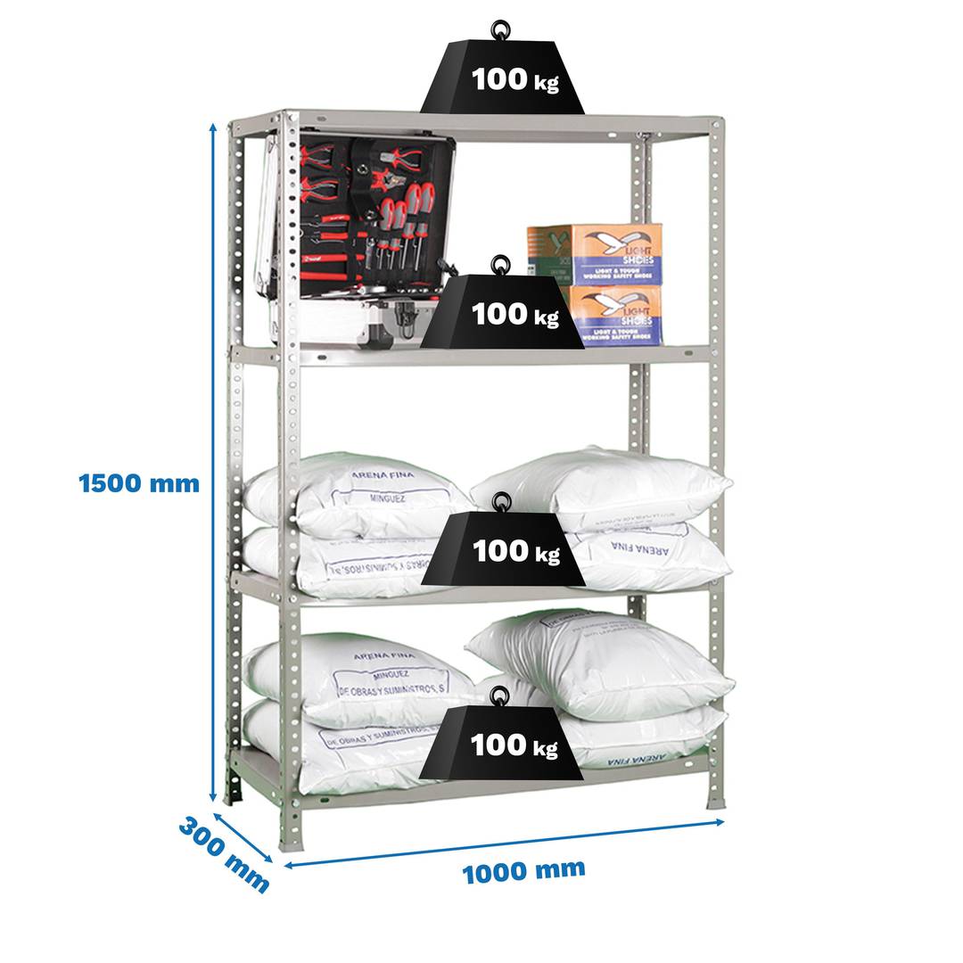 Estantería metálica para almacenaje PrimeMatik Mini de 3 baldas metalicas y  tamaño total 80 x 40 x 100 cm de color galvanizado - Cablematic