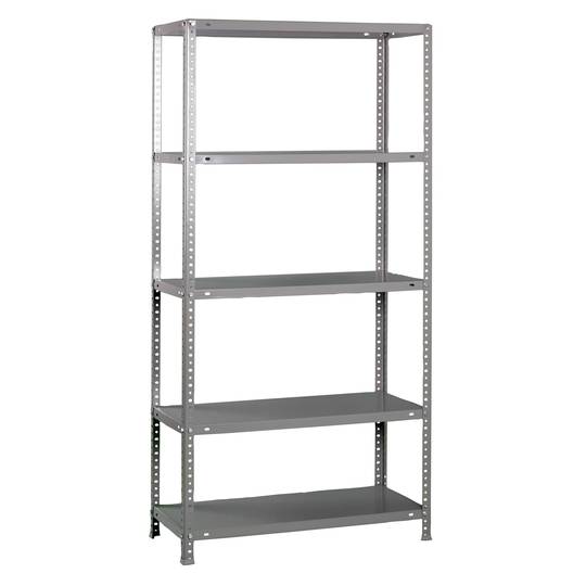 PrimeMatik Plus metalen opbergrek met 5 metalen legborden en totale afmeting 100 x 30 x 200 cm, kleur grijs