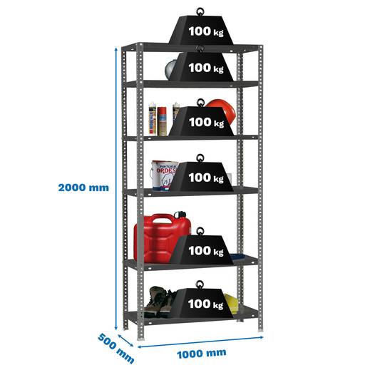 Scaffale portaoggetti in metallo Simonrack Plus con 6 ripiani in metallo e dimensioni totali 100 x 50 x 200 cm in colore antracite