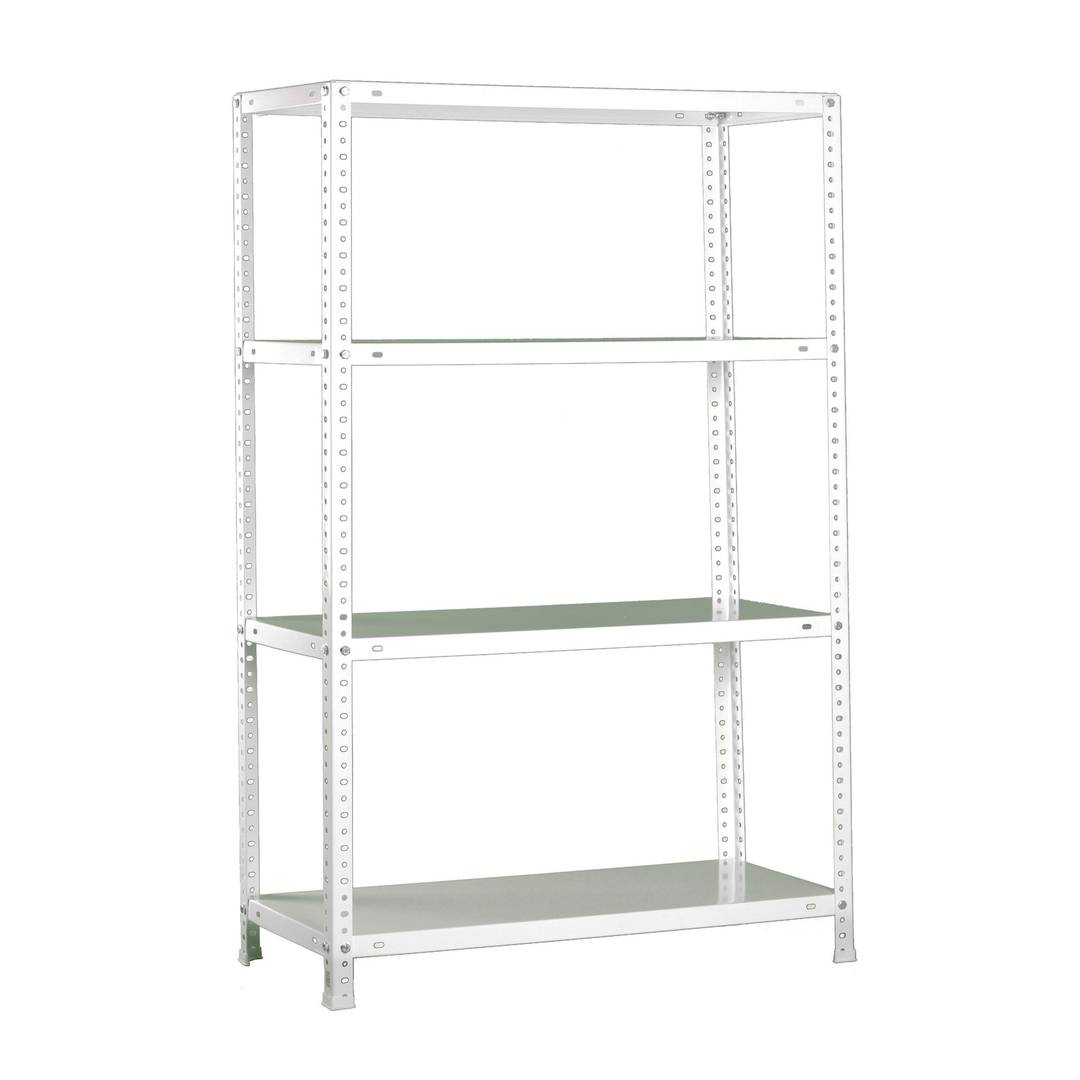 Scaffale in metallo PrimeMatik SuperPlus con 4 ripiani in metallo e dimensioni totali 110 x 30 x 150 cm, bianco