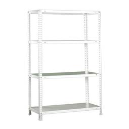 PrimeMatik SuperPlus metalen opbergrek met 4 metalen legborden en totale afmeting 110 x 30 x 150 cm, wit