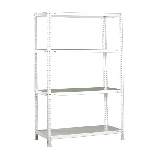 Scaffale in metallo PrimeMatik SuperPlus con 4 ripiani in metallo e dimensioni totali 110 x 30 x 150 cm, bianco