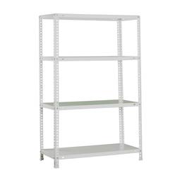 Metalllagerregal PrimeMatik SuperPlus mit 4 Metallböden und einer Gesamtgröße von 110 x 40 x 150 cm, Farbe Grau