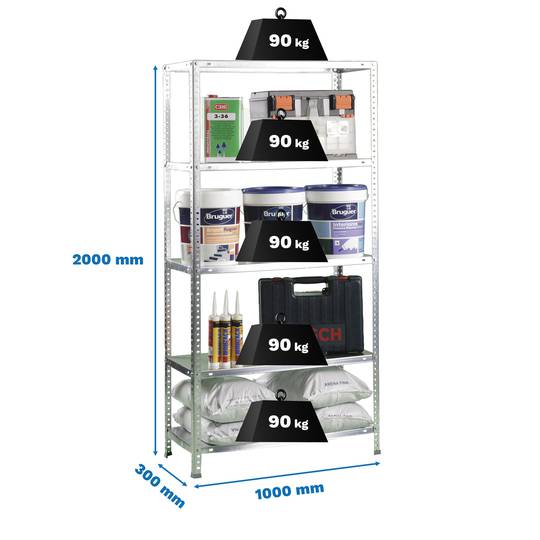 Scaffalatura in metallo Simonrack SuperPlus con 5 ripiani in metallo e dimensioni totali 110 x 30 x 200 cm in colore zincato