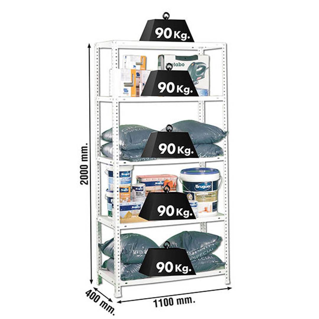 Prateleira metálica PrimeMatik SuperPlus com 5 prateleiras metálicas e tamanho total 110 x 40 x 200 cm, branco