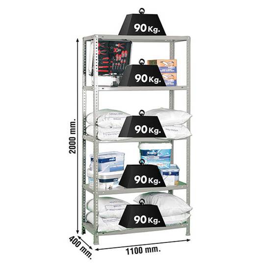 Scaffale portaoggetti in metallo PrimeMatik SuperPlus con 5 ripiani in metallo e dimensioni totali 110 x 40 x 200 cm, colore grigio