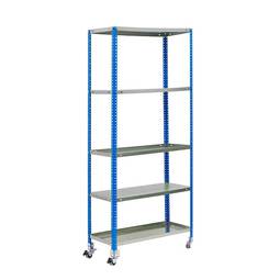 Metalen opbergrek PrimeMatik Garden met 5 planken en een totale afmeting van 90 x 40 x 187,5 cm in blauw/galva kleur