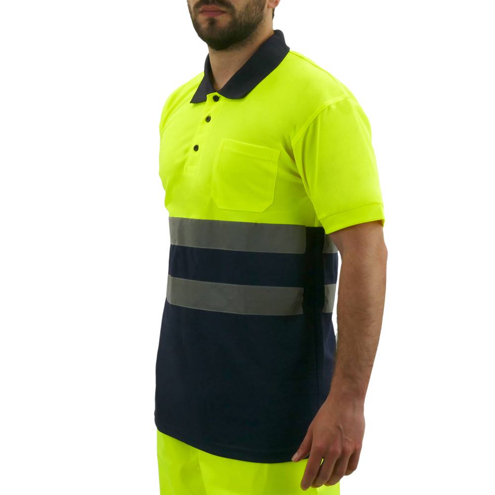 Shirt polo short sleeve yellow blue with reflective straps for safety works size M
